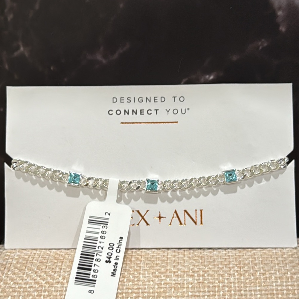 Alex and Ani December Birthstone Blue Zircon Silver Curb Chain Bracelet
